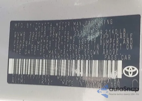 2025 Toyota Corolla Le z USA, uszkodzony, nr VIN 5YFB4MDE0SP283731